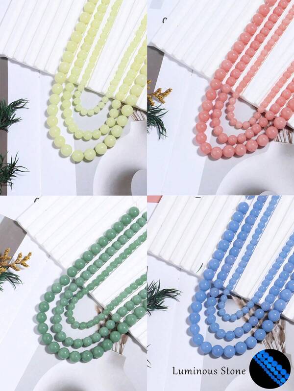 1 hebra de cuentas de piedra luminosa, que brillan en la oscuridad, cuentas esféricas fluorescentes azules/verdes/amarillas sueltas para hacer joyas DIY, pulseras, collares