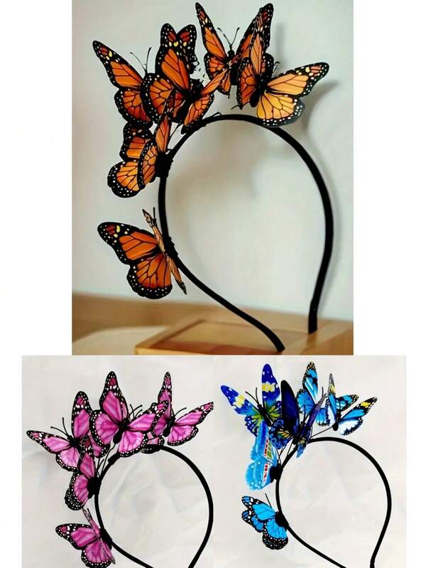 1pc Fashion Butterfly Headband For Women - Perfect For Halloween And Bachelorette Parties, Cute Plastic Hair Accessories, Elegant Plastic Butterfly Headband For Women | Tonal Butterfly Print Dress Up Headband | Single Elegant Accessory With Popular Butterfly Elements | Featherless Dress Up Headband, Halloween Party Hair Accessories, Crown Tea Party Halloween Costume Headband