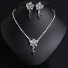 3pcs Silver Tone Elegant Floral Shaped Earrings & Necklace Jewelry Set, Suitable For Women's Daily, Festival, Party Wear, Gift (Multi-Color Available)