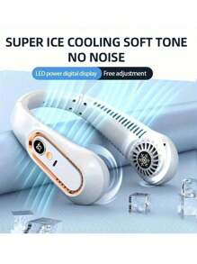 1pc Neck Hanging Fan. Bladeless Neck Fan. 1200mAh Battery Upgraded Version. Long-Lasting Battery Life, 5 Adjustable Speeds. LED Display, Suitable For Students, Office, Outdoor Travel. Perfect Gift, Essential For Holidays