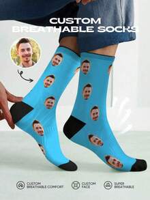 1 Pair Of Customizable Face Neutral Socks, Add Your Photo To Design Personalized Socks, These All-Season Socks Are The Best Gift For Dad, Mom, Son, Daughter, Partner, Wife, Husband, Valentine's Day Gift, Birthday Gift, Fall Socks
