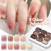 MEET ACROSS 9 Colors Dotting Gel Nail Polish Set, Includes 3 Nail Art Pens, 8 Sponge Blocks, Nude Pink Tie Dye Gel, High Pigment Semi-Solid Nail Polish Gel For Gradient Nails, Nail Art Design And Nail Salon - 彩色 - 查看 2