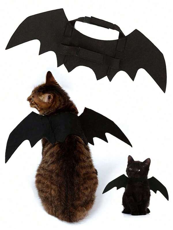 Adjustable Black Cat Bat Wing Costume - Soft Polyester Halloween Pet Accessory, Suitable For Cats And Small Dogs, Great For Roleplay And Dress-Up Fun