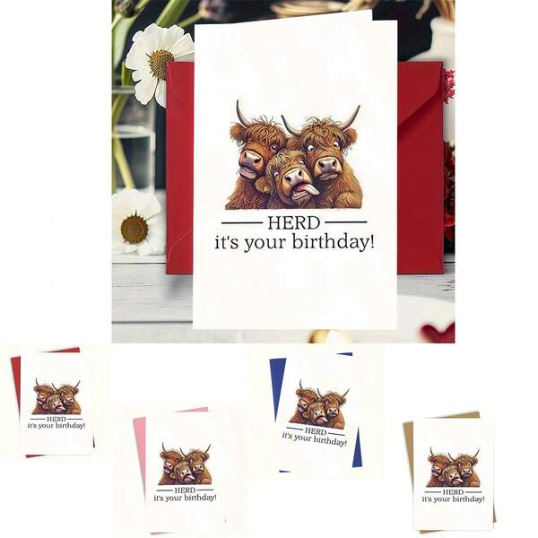 1pc Cute 3 Cows Happy Birthday Greeting Card