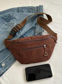 1pc Corduroy Chest Bag/Waist Bag, Retro Minimalist Korean Style Casual Lightweight Fabric Bag
