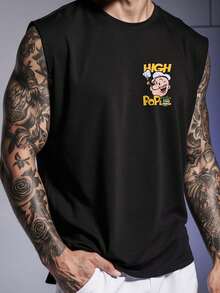 Men's Oversized Tank Top Streetwear Surf Board Shirt Unisex Gym Workout Skate Loose Cotton Printed T-Shirt - 黑色 - 查看 1