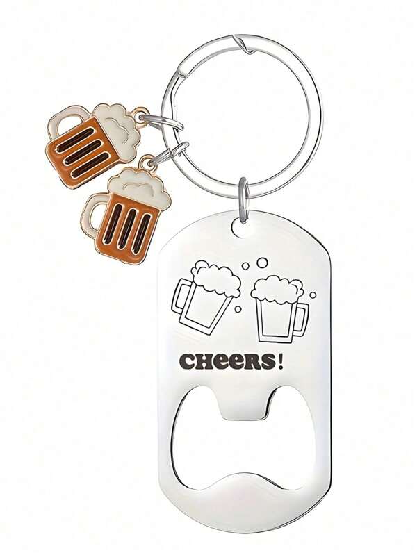 Stainless Steel Engraved Metal Keychain Bottle Opener, Wine Glass & Bottle Design, Birthday, Christmas, Father's Day Gift Car Accessories Cute Goth Y2k