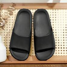 Pantuflas suaves y cómodas para parejas, pantuflas de baño, pantuflas diarias, sandalias de playa de unicolor, pantuflas antideslizantes para interiores unisex, negro - Gris - Ver 2