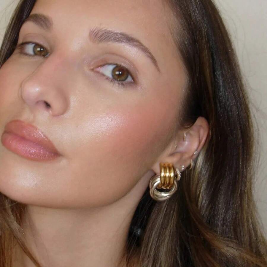 1对18K金几何简约优雅耳环，多层圆形缠绕设计，通勤约会奢华耳环 - 耳環 - 查看 1