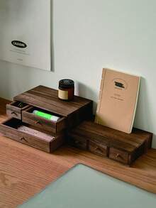 1 Stück Holz Schreibtisch Aufbewahrungsbox, Monitor Erhöhung Organizer, Schmuckschublade, Mini Studenten Schreibwarenschrank, multifunktionale Schreibtisch Aufbewahrungsbox, Paulownienholz Schmuckkasten, Holz Schubladenaufbewahrungsschrank, mehrschichtiger Massivholz Aufbewahrungsschrank