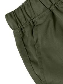 Pantalones cargo de unicolor para hombre talla grande, pierna recta holgada, múltiples bolsillos, deportes al aire libre, desplazamientos, casual, primavera/otoño - Verde militar - Ver 5