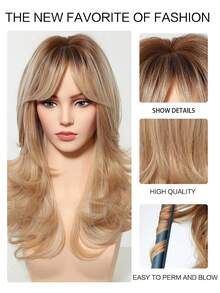 Peluca sintética de cabello ondulado y rizado de 22 pulgadas, de color rubio mezclado, resistente al calor, adecuada para uso diario, eventos y desplazamientos - Rubio degradado - Ver 6