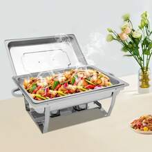 Bazargame 2.38Gal Large Capacity Single Compartment Dining Stove, Stainless Steel Heating Container With Fuel Rack, 24.4 * 13.38 * 12.2 Inches, Suitable For Buffet And Party - Silver - View 2