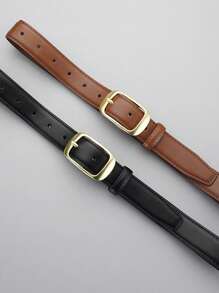 1 条女士皮带，适合牛仔裤、休闲裤，2 种颜色可选：黑色/棕色，金色带扣，适合 S/M 腰围夏季、学校