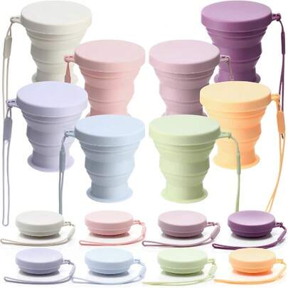 1Pcs Silicone Collapsible Travel Cup Foldable 7 Oz Camping Cups With Lids, Reusable Expandable Portable Drinking Mugs For Outdoor Hiking Camping And Travel(Macaron Colors)