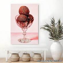 2D Flat, Posters & Prints 1pc Framed Canvas Ice Cream Art Print Chocolate Ice Cream Decor Food Art Poster Foodie Art Summer Kitchen Art Print Wall Art Canvas Paintings Ideal Gift For Bedroom Living Room Corridor Wall Art Wall Decor Room Decoration 2D - 黑色 - 查看 3