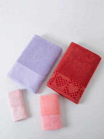 1 st tunn badhandduk, flera färger, minimalistiskt jacquardmönster med hjärtmönster, rektangulär 70*140 cm ELLER liten hand-/ansiktshandduk, fyrkantig näsduk, absorberande, snabbtorkande, mjuk, lämplig för badrum, kök, resor, presenter, gym, strand, hotell, salong, utomhus, unisex året runt, skola, tillbaka till skolan, resor, researtiklar, heminredning, handduk, hudvård