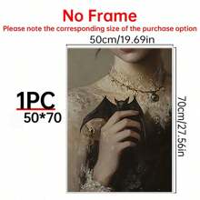 1 buc cadru opțional retro gotic întunecat liliac poster, pictură în ulei pentru fată cu liliac, artă murală pe pânză impermeabilă, artă murală cadou, living, dormitor, baie, birou, coridor, bucătărie decorare casă decorare Halloween decorare toamnă decorare cameră decorare.