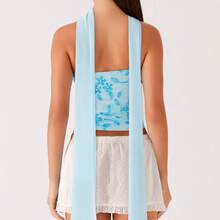 Women Crop Tube Tops And Scarf Summer Sequin Floral Embroidery Bandeau Backless Shirts For Streetwear - 藍色 - 查看 2