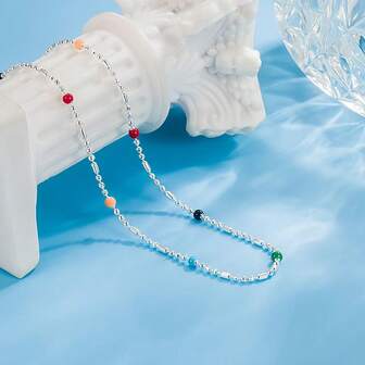 Sterling Silver Rainbow Bean Bean Necklace For Women's Summer Collarbone Chain Light Luxury High-End Niche New Style