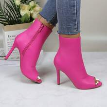 Womens Peep Toe Stiletto Booties Side Zipper High Heel Open Toe Ankle Boots CHARLIE-212 - MÀU ĐỎ FUCHSIA - Xem 3