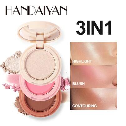 HANDAIYAN Palette de maquillage 3-en-1 Highlighter, Blush et Contour, Blush pigmenté longue tenue, Rendu couleur élevé, Maquillage style occidental, Charme portable, Essentiel pour les fêtes de vacances, Halloween, Noël, Automne/Hiver, Essentiel pour le dortoir. Cosmétiques de maquillage de visage convenant aux femmes, convenant pour l'hiver/le printemps, cadeau d'anniversaire/Saint-Valentin idéal, essentiel pour les fêtes de carnaval, meilleure sélection de couleurs pour la mode Y2K
