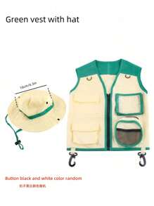 2 pièces Gilet multifonctionnel pour enfants de 3 à 8 ans avec chapeau, style multicolore, tissu respirant et séchage rapide, poches multiples (facile à ranger), avec crochets (facile à accrocher divers outils), convient aux passionnés de sports pour enfants, aventures en plein air, activités scolaires