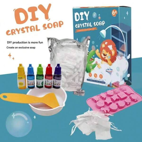 Sapone fatto a mano per bambini, stampo per sapone a forma di cartone animato, set fai-da-te per bambini e bambine, stampo in silicone per base di sapone, creativo fai-da-te per età 6-12 anni, regalo perfetto per Eid, feste di compleanno