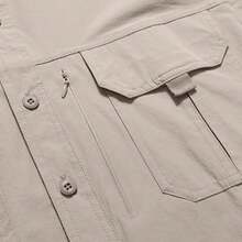 Men's Shirt With Multiple Pockets, Quick-Drying And Breathable, Suitable For Outdoor Hiking And Mountaineering; Simple Solid-Color Men's Shirts, Suitable For Spring, Summer, And Autumn Wear. - Màu be - Xem 4