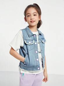 Annil 童装女童女孩成人青少年甜美清凉牛仔三明治公主风刺绣外套秋季