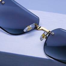 Gafas rectangulares sin marco con degradado de azul a transparente - Lentes de policarbonato ligeros, que proporcionan protección y antireflejos, adecuados tanto para hombres como para mujeres - lentes azules - Ver 9