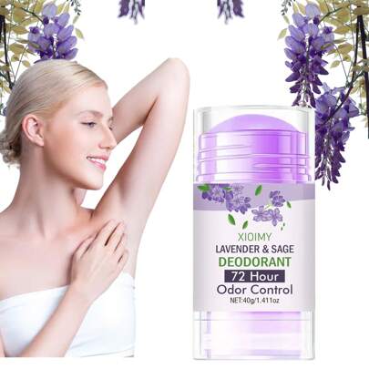 Xioimy 40g【72小时纯素止汗露】薰衣草&鼠尾草天然植物配方，持久清新香味，无铝72小时纯素除臭，适用于腋下、身体、私密部位，顽固体味，男女通用