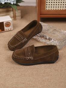 2025 Autumn/Winter Children Boys Girls Retro Soft Bottom Loafers, Kids British Style Canvas Slip-On Comfortable Flats - Brown - View 2