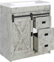 31" Farmhouse Bathroom Vanity With Sink Combo, Freestanding Cabinet With 2 Drawers & Sliding Barn Door, Small Bathroom Storage, White/Grey/Dark Grey/Dark Oak - 灰色 - 查看 6