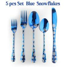 WAYDEKO Stainless Steel Flatware Set Knives Forks Spoons Set, Lasered Vintage Paisley /Seashell/Snowflakes Pattern Design, Mirror Polish And Dishwasher Friendly Black,Blue,Colorful Silverware Set, Cutlery Set,Stainless Steel Halloween Black Flatware Set Knives Forks Spoons Set