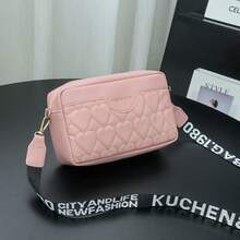 可爱粉色心形迷你斜挎包，时尚纯色女士斜挎包，轻巧简约化妆包 - 粉色 - 查看 1