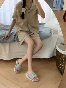 XIXITIAO Damskie, stylowe, pionowe paski z kokardką i wzorem liter, wygodne, oddychające, płaskie buty, lniane kapcie z miękkim dnem i blokami kolorów - Szary - Zobacz 4