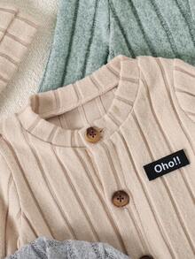 3pcs Baby Boys' Solid Color Cute English Label Button Cardigan, Long Sleeve & Hat Set - Multicolor - View 8