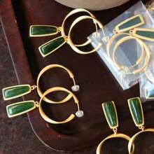 1pc Jade-Inspired Large Hoop Earrings, Long Chinese Style Earrings, Slimming Face Jewelry Accessories Suitable For Women's Daily, Festival, Party Wear, Girlfriend Surprise Gift