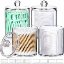 Euuztu 6pcs Acrylic Qtip Holder Dispenser For Cotton,Swab, Ball, Round Pads, Floss Picks - Clear Plastic Apothecary Jar Set, Bathroom Canister Storage Organization, Vanity Makeup Organizer - 6 Pack - 查看 1