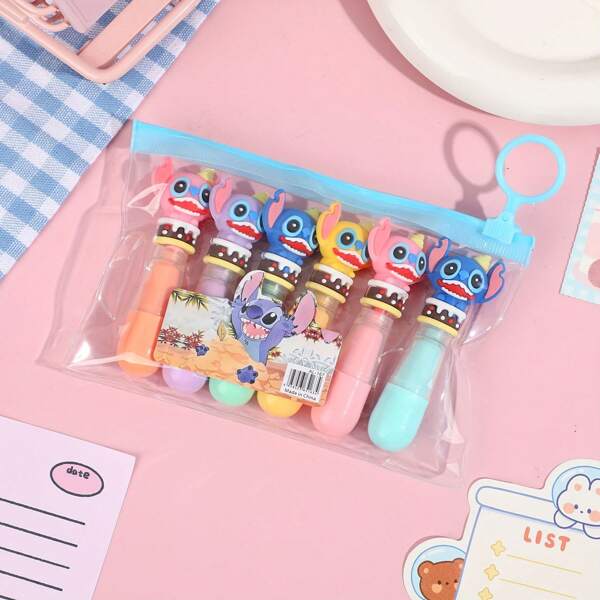 Disney 6pcs Disney Cute Cartoon Stitch Fluorescent Highlighter Pens, Suitable For Drawing And Marking