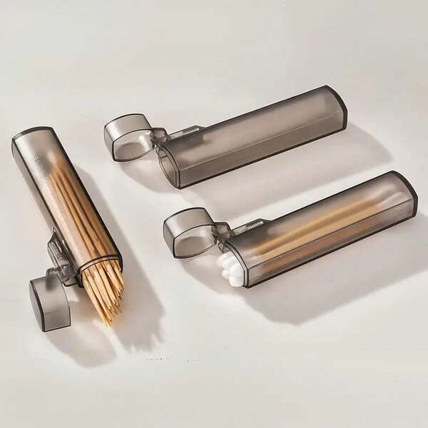 حامل أعواد الأسنان والقطن القابل للنقل من البلاستيك الشفاف | حقيبة تخزين محمولة مانعة للتسرب بتصميم أسطواني معدني | تخزين مكتبي صغير مناسب للمنزل والتخييم والاستخدام الخارجي، تخزين محمول | تصميم حديث بسيط | حاوية بلاستيكية شفافة