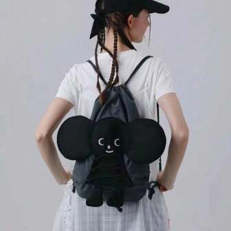 Patchwork Cartoon Kawaii Cute Backpack Drawstring Pleated Preppy Schoolbags Y2k Aesthetic All Match Backpacks Streetwear