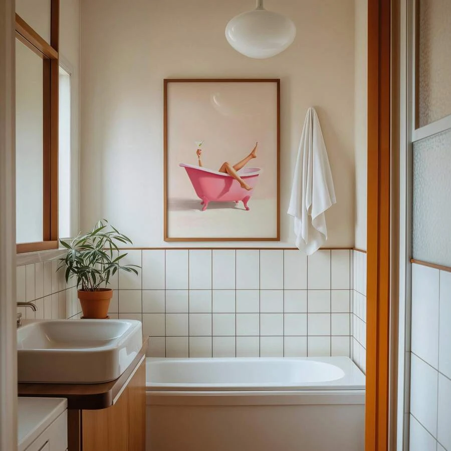 1 幅可爱浴室墙壁艺术画，趣味浴室印刷帆布画，粉色马提尼海报，简约少女风格装饰，适用于客厅、卧室、公寓、宿舍房间装饰，可作为送给她的礼物，无框或带框 - 彩色 - 查看 1