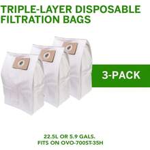 OVO Central Vacuum Triple Layer Disposable Filtration Bags 22.5L 5.81 Gal. For OVO700ST35HB074HK9S1Z[Am]19W61