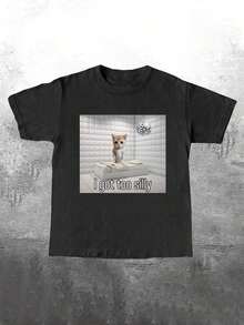 INAWLY Camiseta de manga corta con gráfico de gato llorón gracioso y triste, camiseta informal y deportiva de verano para mujer - Negro - Ver 6