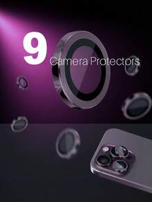ZYONS 9片/套紫色金属相机镜头保护膜，完美贴合，圆形后置摄像头镜头盖，兼容 17 Pro Max/17 Air/16 Pro Max/16 Pro/16 Plus/16/16E/15/14/13 Mini/12/11 - 9pcs - 查看 2