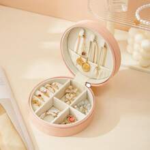 1 pieza Caja de almacenamiento de joyas portátil y multicolor - Caja redonda espaciosa con cremallera, para aretes, collares, pulseras y anillos - Diseño clásico y sencillo de alta calidad, caja de joyas redonda y pequeña para viajes, caja de joyas con cremallera, estuche de almacenamiento redondo para joyas con tapa, contenedor de almacenamiento para aretes y pendientes, organizador portátil para mesa, oficina, dormitorio, armario, para mujer, artículos esenciales de viaje, regreso a la escuela, almacenamiento de dormitorio, decoración de otoño