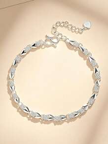 1pc FasFashionable Elegant Heart To Heart Four Leaf Silver Bracelet, Simple Versatile Chain Suitable For Women's Daily Wear