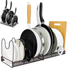 Estante para tapas de ollas Organizador de Ollas y Sartenes de Estante Expandible - Organizador de Sartenes y Ollas, con 10 Compartimientos, Tamaño Ajustable, para Almacenar Tapas de Ollos, Platos (31-58CM, Negro) - 30-58CM, Blanco - Ver 11